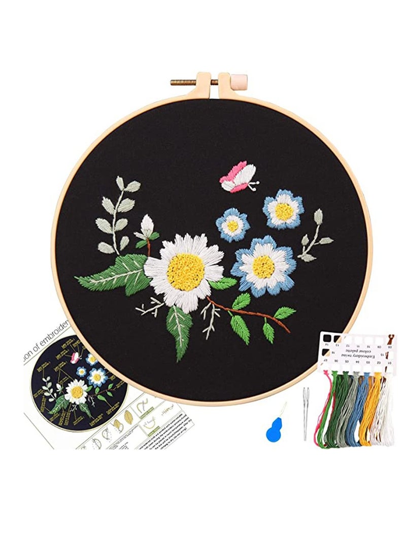Embroidery Starter Kit with Pattern, DIY Handwork, Printed Cloth with Flower Pattern, Colored Thread, Needle, Embroidery Hoop and Instruction, Gift for Birthday, Christmas, Anniversary - Image 1