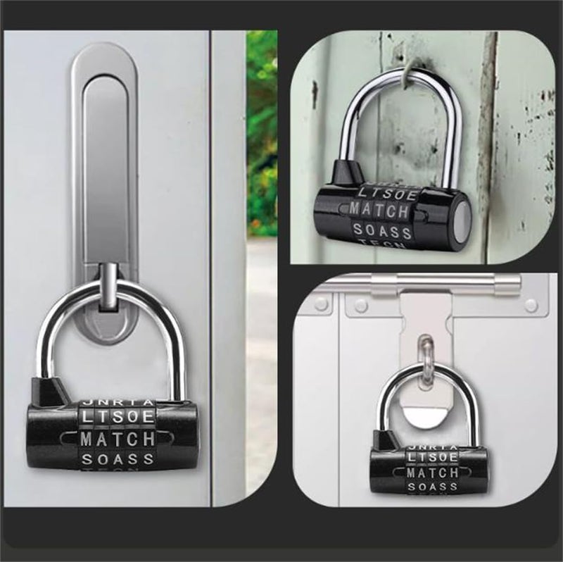 5-Digit Combination Lock, Heavy Duty Metal Word Lock, Keyless Resettable Safety Padlock for School Gym Lockers, Toolbox, Hasp Cabinet, 2 Pcs, Silver & Black - Image 2