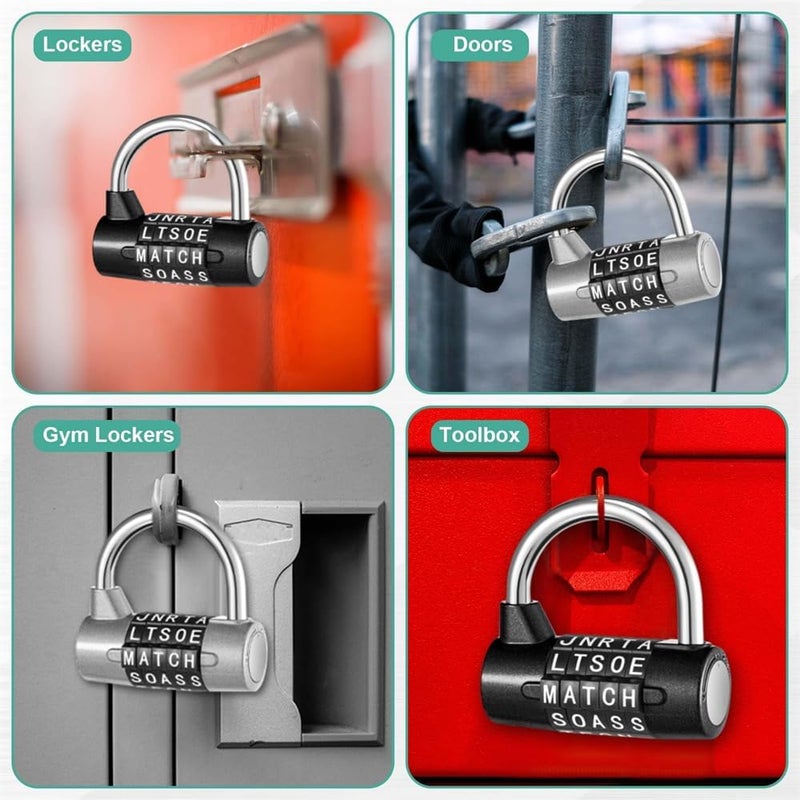5-Digit Combination Lock, Heavy Duty Metal Word Lock, Keyless Resettable Safety Padlock for School Gym Lockers, Toolbox, Hasp Cabinet, 2 Pcs, Silver & Black - Image 3