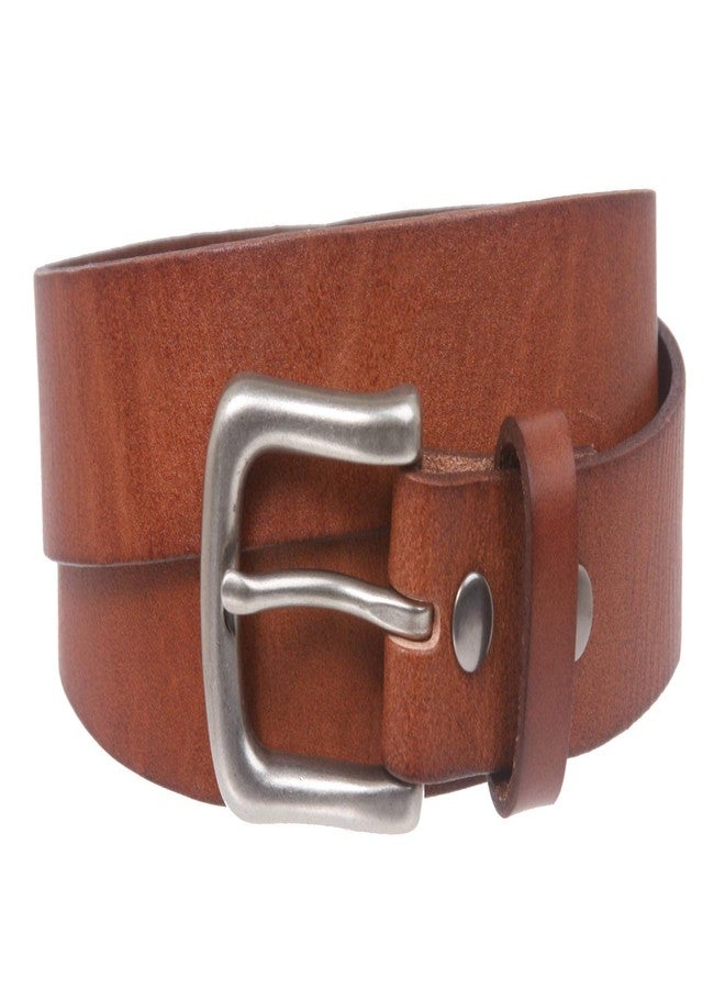 Beltiscool 1 1/8" Snap On Oil Tanned Skinny Vintage Cowhide Leather Belt, Cognac | 36" - Image 1