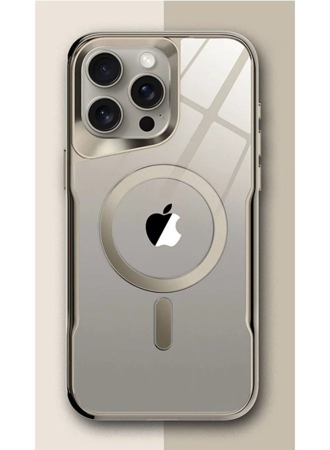 Plating Frame Transparent Armor Case For iPhone 11 Magnetic For Magsafe Wireless Charge Armor Cover (Titanium) - Image 1