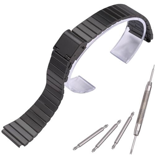MCXGL 18mm Stainless Steel Strap Compatible with Casio A700W A158WA A168WA AE1000 Classic Bracelet Unisex Replacement Watch Band (black) - Image 1