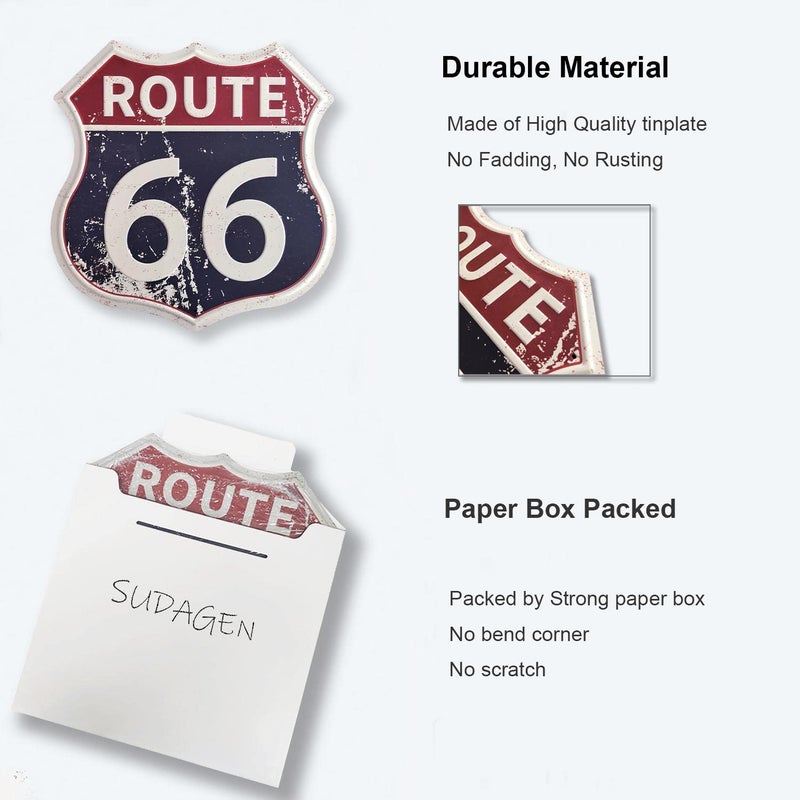 SUDAGEN Route 66 Signs Vintage Road Signs High Way Metal Tin Sign for Wall Decor 12" x 12" (Route 66) - Image 4
