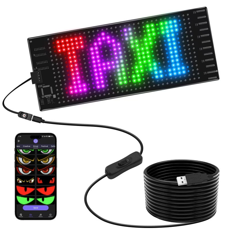 JDVOOTD Multifunctional Bright 1PCS Programmable LED Car Sign for Windshield 7x3in App Control Flexible LED Matrix Window Display Custom Text Scrolling Message Board for Rideshare Delivery Auto - Image 3
