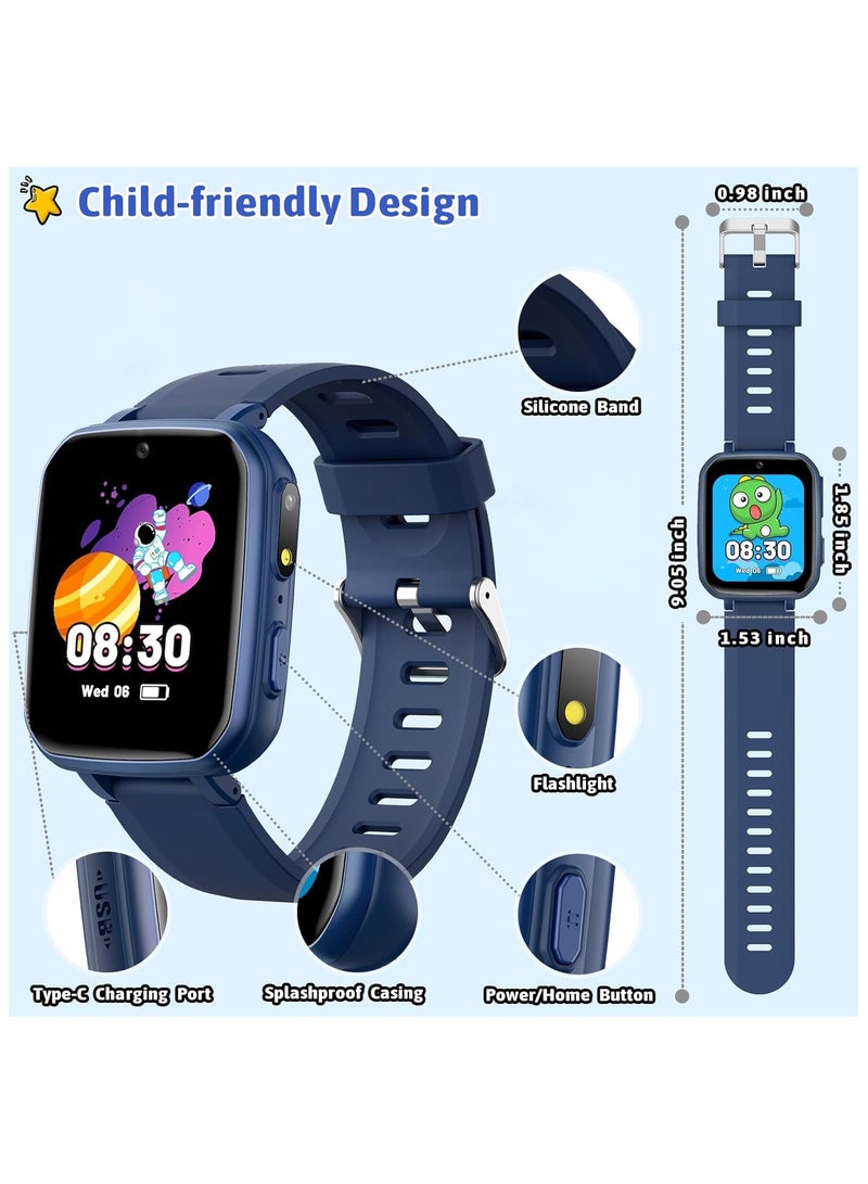 بوم بوم بوم ساعة ذكية للأطفال، 26 لعبة تعليمية، مشغل موسيقى، عداد خطوات، ساعة منبه، شاشة تعمل باللمس، لعبة تتبع التعلم والنشاط، هدية للأولاد والبنات من سن 4 إلى 12 عامًا، هدية عيد ميلاد وعطلة (أزرق) - Image 2