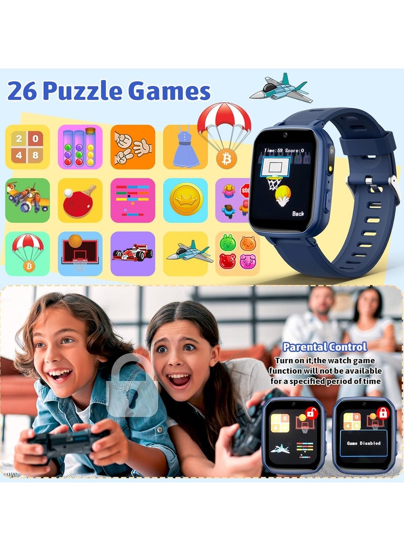 بوم بوم بوم ساعة ذكية للأطفال، 26 لعبة تعليمية، مشغل موسيقى، عداد خطوات، ساعة منبه، شاشة تعمل باللمس، لعبة تتبع التعلم والنشاط، هدية للأولاد والبنات من سن 4 إلى 12 عامًا، هدية عيد ميلاد وعطلة (أزرق) - Image 5