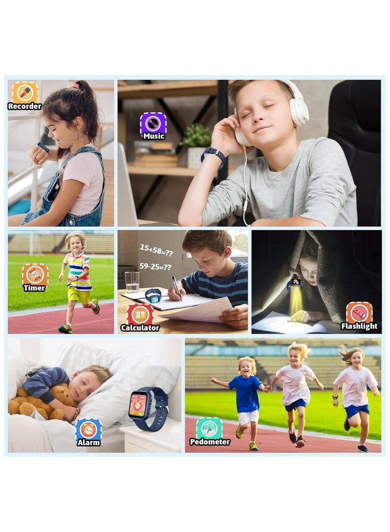 بوم بوم بوم ساعة ذكية للأطفال، 26 لعبة تعليمية، مشغل موسيقى، عداد خطوات، ساعة منبه، شاشة تعمل باللمس، لعبة تتبع التعلم والنشاط، هدية للأولاد والبنات من سن 4 إلى 12 عامًا، هدية عيد ميلاد وعطلة (أزرق) - Image 4