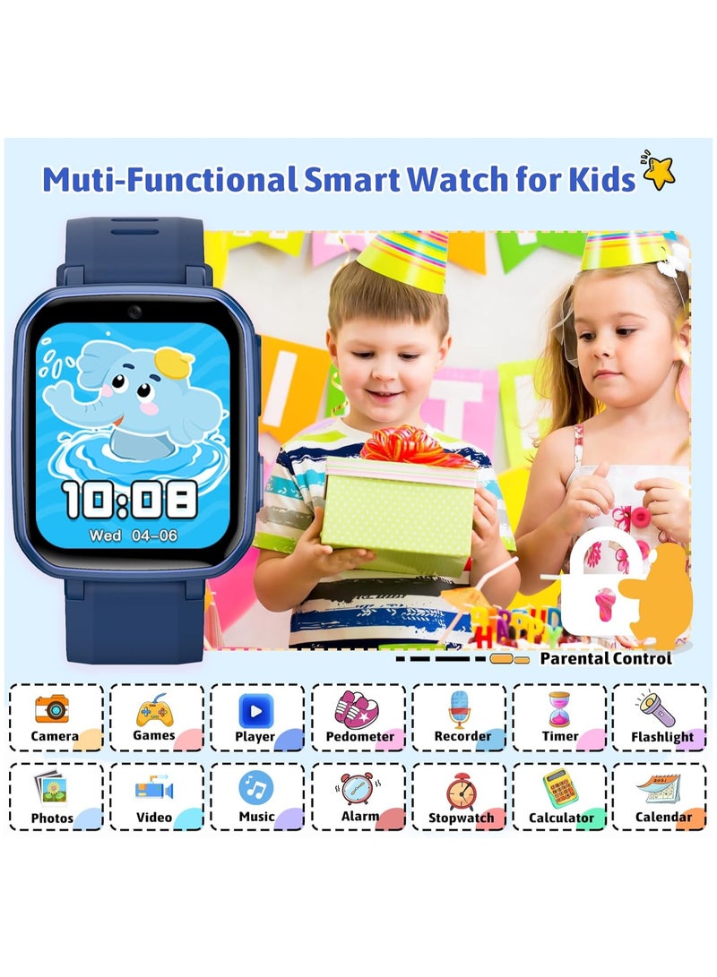 بوم بوم بوم ساعة ذكية للأطفال، 26 لعبة تعليمية، مشغل موسيقى، عداد خطوات، ساعة منبه، شاشة تعمل باللمس، لعبة تتبع التعلم والنشاط، هدية للأولاد والبنات من سن 4 إلى 12 عامًا، هدية عيد ميلاد وعطلة (أزرق) - Image 3