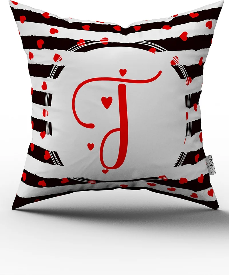 Cango Home Black and White Valentine's Day Red Heart Patterned Throw Pillow Pillow Case T