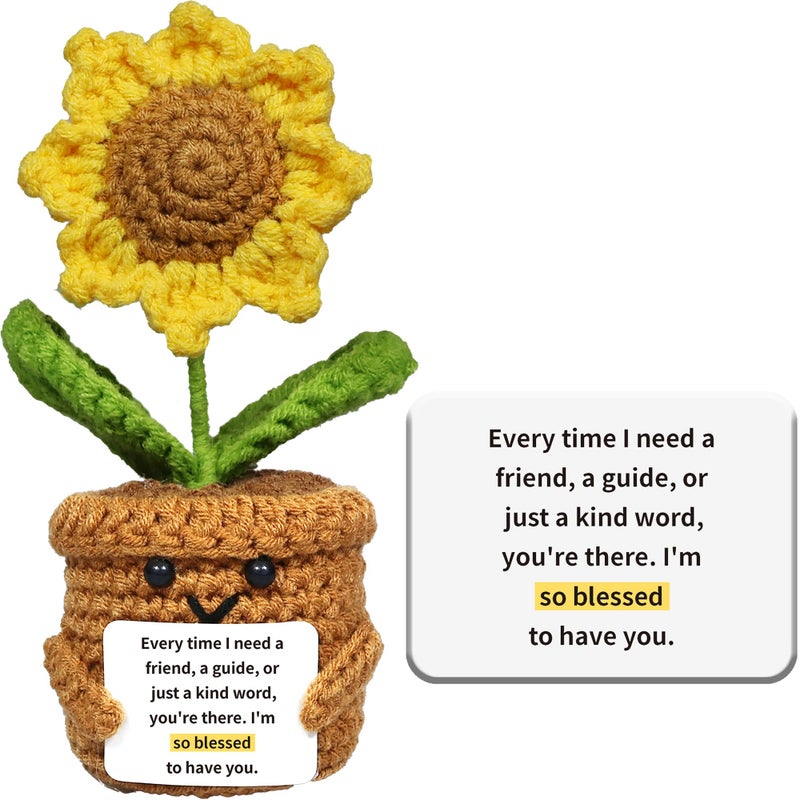 vhemo Handmade Crochet Sunflower Emotional Support Doll â€“ Gift for Friends, Family, Women, Teachers, Sons, Daughters, Coworkers â€“Ideal for Birthdays, Christmas, Potted Flower, Cute Desk Decor Positive Vibes - Image 1