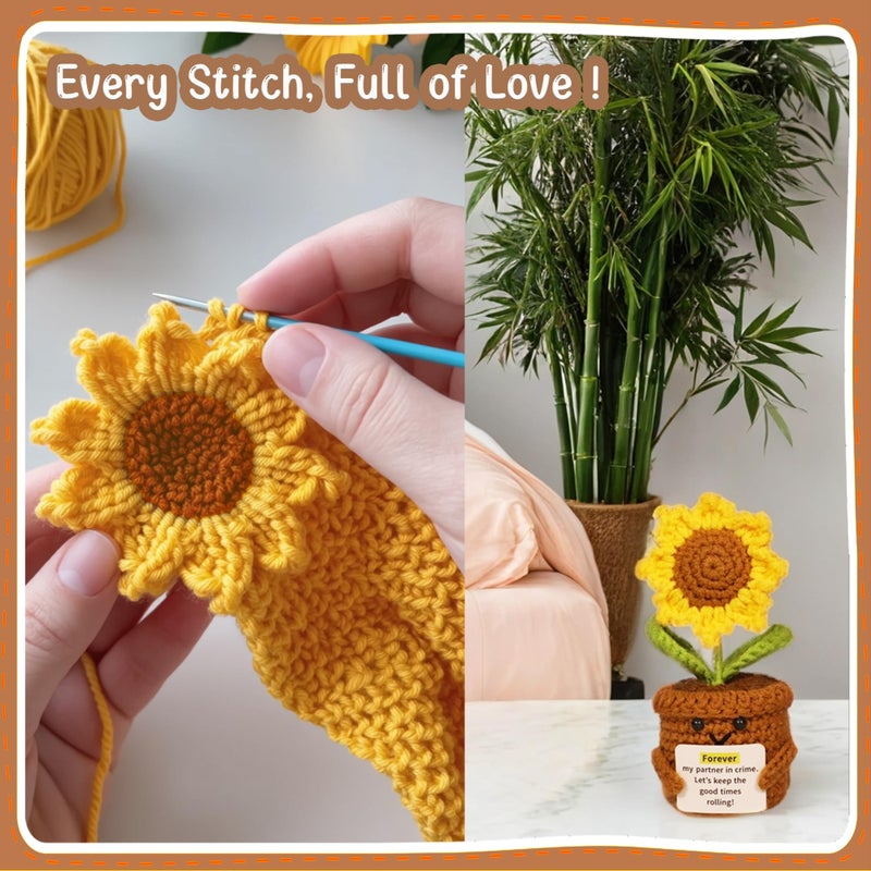 vhemo Handmade Crochet Sunflower Emotional Support Doll â€“ Gift for Friends, Family, Women, Teachers, Sons, Daughters, Coworkers â€“Ideal for Birthdays, Christmas, Potted Flower, Cute Desk Decor Positive Vibes - Image 5