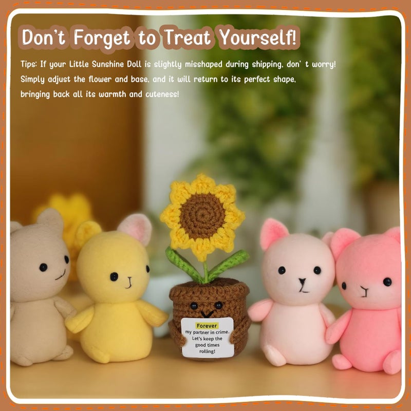 vhemo Handmade Crochet Sunflower Emotional Support Doll â€“ Gift for Friends, Family, Women, Teachers, Sons, Daughters, Coworkers â€“Ideal for Birthdays, Christmas, Potted Flower, Cute Desk Decor Positive Vibes - Image 3