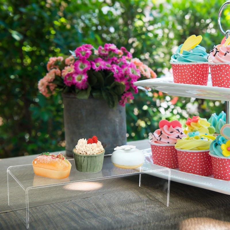 Shellwei 4 Pcs Acrylic Display Risers Rectangular Clear Cupcake Stand Holder Large Shelf Risers for Figures, Dessert Shelves for Party, Stands for Decoration and Organize (12'' X 5'' X 3.3'') - Image 4