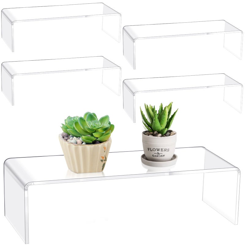 Shellwei 4 Pcs Acrylic Display Risers Rectangular Clear Cupcake Stand Holder Large Shelf Risers for Figures, Dessert Shelves for Party, Stands for Decoration and Organize (12'' X 5'' X 3.3'') - Image 1