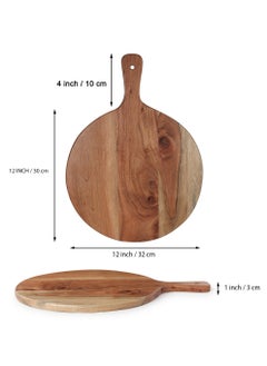 REZLAN UAE Round-Corner Acacia Wood Chopping Board – 30x41x1.8cm – Ergonomic 4" Handle – Large Wooden Cutting Board for Charcuterie, Cheese Board, Meat,Pizza – Stylish Kitchen & Serving Tray  - Image 3