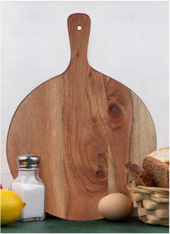 REZLAN UAE Round-Corner Acacia Wood Chopping Board – 30x41x1.8cm – Ergonomic 4" Handle – Large Wooden Cutting Board for Charcuterie, Cheese Board, Meat,Pizza – Stylish Kitchen & Serving Tray  - Image 1