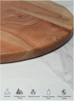 REZLAN UAE Round-Corner Acacia Wood Chopping Board – 30x41x1.8cm – Ergonomic 4" Handle – Large Wooden Cutting Board for Charcuterie, Cheese Board, Meat,Pizza – Stylish Kitchen & Serving Tray  - Image 5