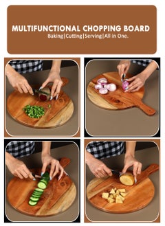 REZLAN UAE Round-Corner Acacia Wood Chopping Board – 30x41x1.8cm – Ergonomic 4" Handle – Large Wooden Cutting Board for Charcuterie, Cheese Board, Meat,Pizza – Stylish Kitchen & Serving Tray  - Image 2