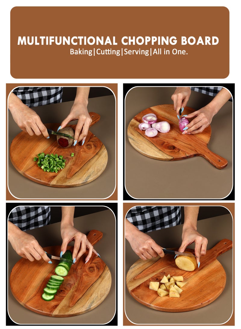 AURIO Round-Corner Acacia Wood Chopping Board – 30x41x1.8cm – Ergonomic 4" Handle – Large Wooden Cutting Board for Charcuterie, Cheese Board, Meat,Pizza – Stylish Kitchen & Serving Tray - Image 2