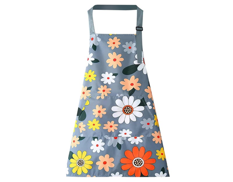 DARSHANAM WORLD Apron for Women with Pockets, Adjustable Waterproof Floral Chef Aprons for Kitchen, Gardening, Cooking, BBQ or Baking,Dusting, Home. (GREY) - Image 5