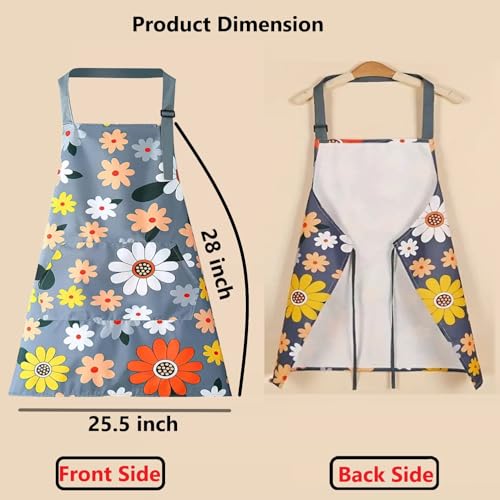 DARSHANAM WORLD Apron for Women with Pockets, Adjustable Waterproof Floral Chef Aprons for Kitchen, Gardening, Cooking, BBQ or Baking,Dusting, Home. (GREY) - Image 3
