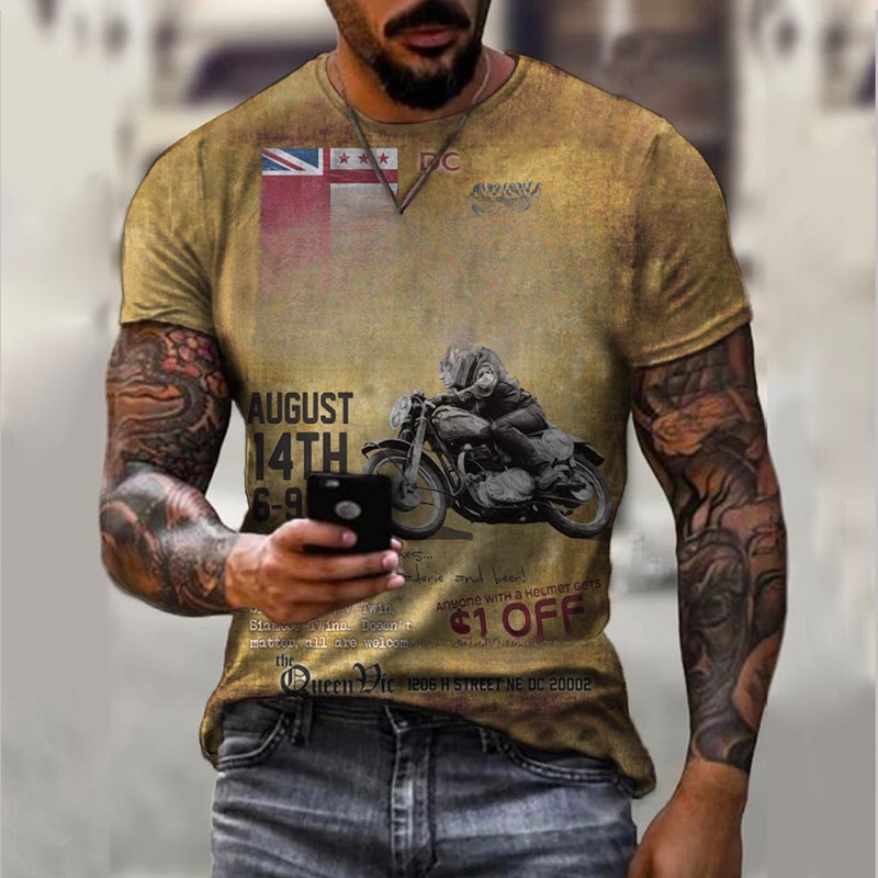 2022 European and American foreign trade cross-border new men's motorcycle casual digital printing slim pullover men's T-shirt TTA40-611 S - Image 1