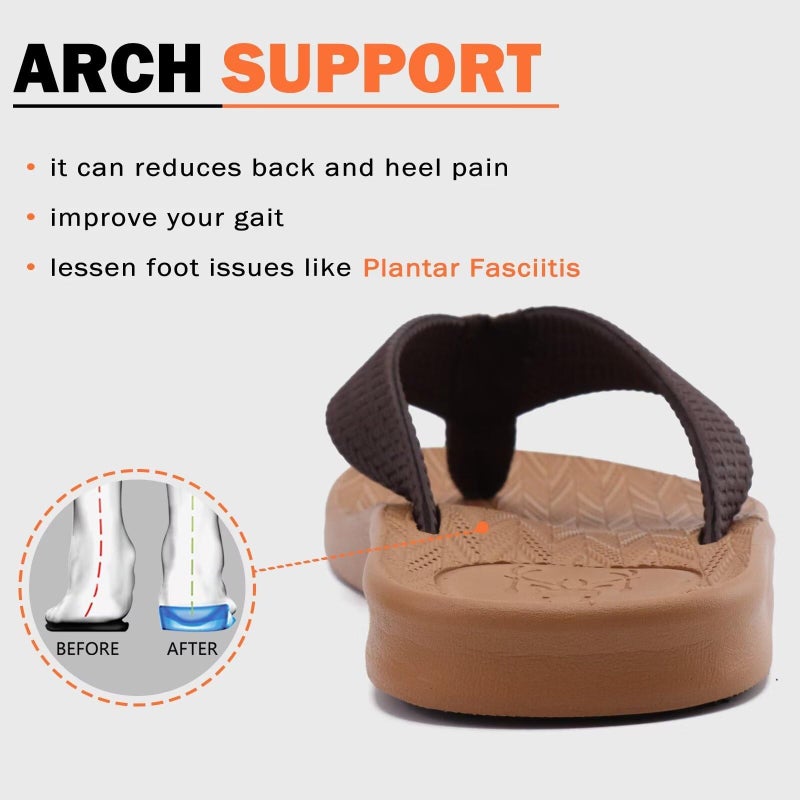 KuaiLu Mens Flip Flops Arch Support Comfortable Cushion Memory Foam Recovery Walking Waterproof Leather Thong Sandals Orthotic Plantar Fasciitis Summer Casual Beach Pool Slip on Slippers Khaki Size 10 - Image 3