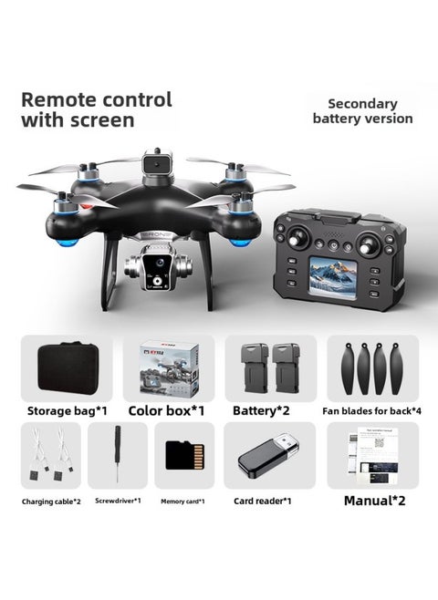 KY102 Brushless Unmanned Aerial Vehicle Screen-controlled Electronic Control Aerial Photography Quadcopter Optical Flow Obstacle Avoidance Remote Control Aircraft-Color:Black  - 2 Electric Version