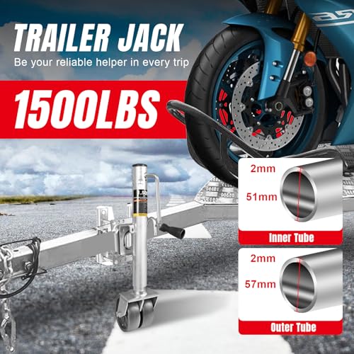 Torin 1500 lbs Trailer Jack with Wheel, Heavy Duty Swivel Boat Trailer Jack, 13" Lift, Bolt-on Trailer Tongue Jack for RV Boat - Image 3