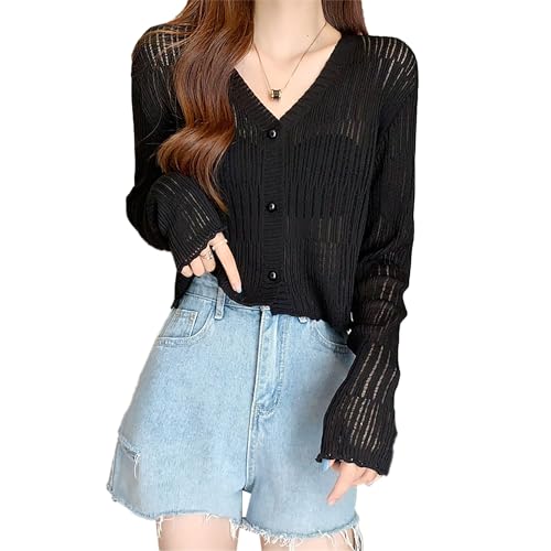ICW Women's Knitted Ribbed Cardigan Long-Sleeve V-Neck Button-Up Shrug Jacket Top Dn85 (in, Alpha, XS, Regular, Black) - Image 1