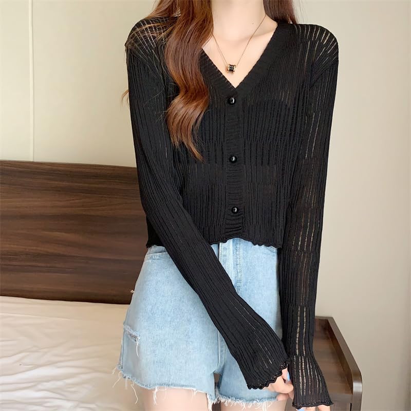 ICW Women's Knitted Ribbed Cardigan Long-Sleeve V-Neck Button-Up Shrug Jacket Top Dn85 (in, Alpha, XS, Regular, Black) - Image 5
