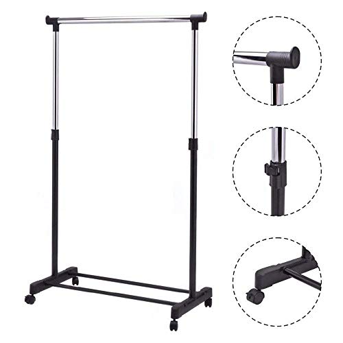 EMNDR Stainless Steel Single Pole Folding Cloth Dryer Stand Hanging Garment Dress Drying Rack For Balcony With Wheels Silver Home, 6X35X5 Cm - Image 2