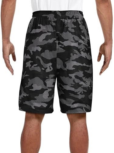 Hat and Beyond Mens Lightweight Basic Mesh Solid Basketball Jersey Workout Fitness Gym Shorts (Medium, 1ihb01_Gray Camo) - Image 2