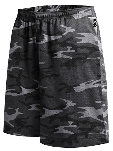 Hat and Beyond Mens Lightweight Basic Mesh Solid Basketball Jersey Workout Fitness Gym Shorts (Medium, 1ihb01_Gray Camo) - Image 4