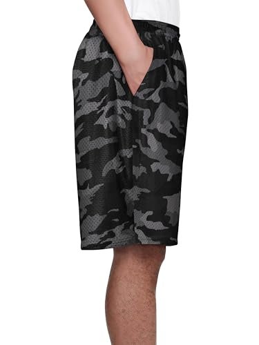 Hat and Beyond Mens Lightweight Basic Mesh Solid Basketball Jersey Workout Fitness Gym Shorts (Medium, 1ihb01_Gray Camo) - Image 3