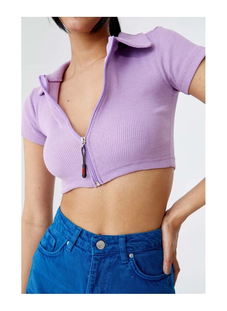 TUBA BUTIK Lilac Crop Top  - Image 2