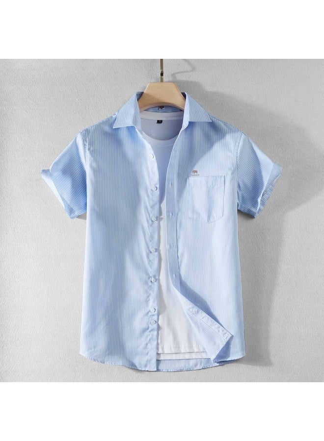 Fomoce summer Cool Solid Color Men's Short Sleeve Shirt - Image 3