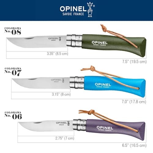 Opinel Colorama No.06 Folding Pocket Knife, Painted Wood Handles, Leather Lanyard (Purple Grey) - Image 4