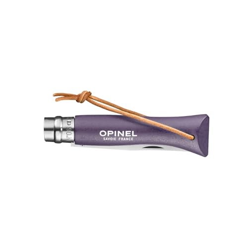 Opinel Colorama No.06 Folding Pocket Knife, Painted Wood Handles, Leather Lanyard (Purple Grey) - Image 2