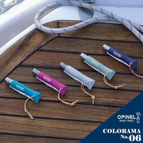 Opinel Colorama No.06 Folding Pocket Knife, Painted Wood Handles, Leather Lanyard (Purple Grey) - Image 5