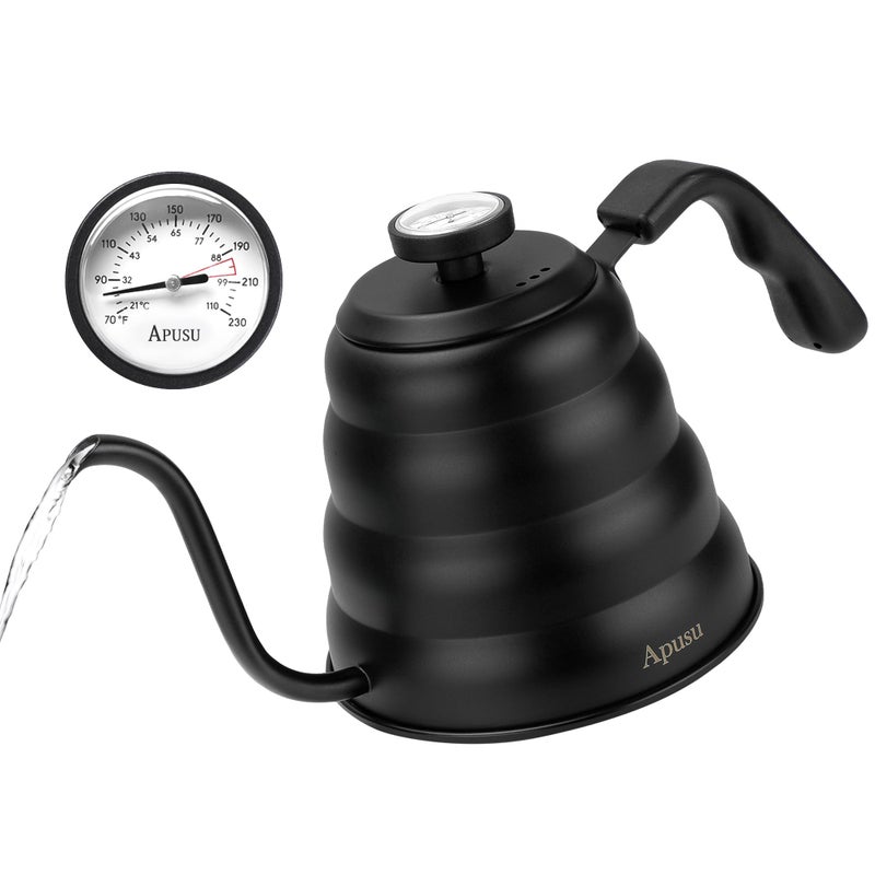 Apusu Tea Kettle with Thermometer Pot Black Stovetop Tea Kettle 40oz Gooseneck Kettle Teapot Pour Over Coffee Kettle with Thermometer,1200ml,5 Cup,Black,1Pack - Image 1