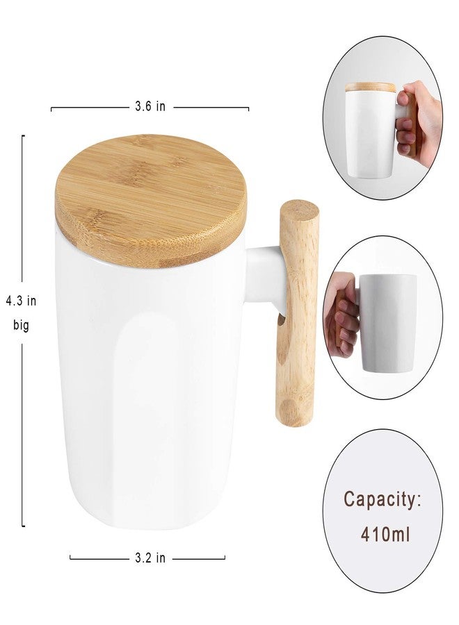 HOWAY Flat Bottom Mug with Wood Lid, Ceramic Tea Cup for Coffee Warmer, Universal, Flat Bottomed, Wooden Handle, 14oz - Image 3
