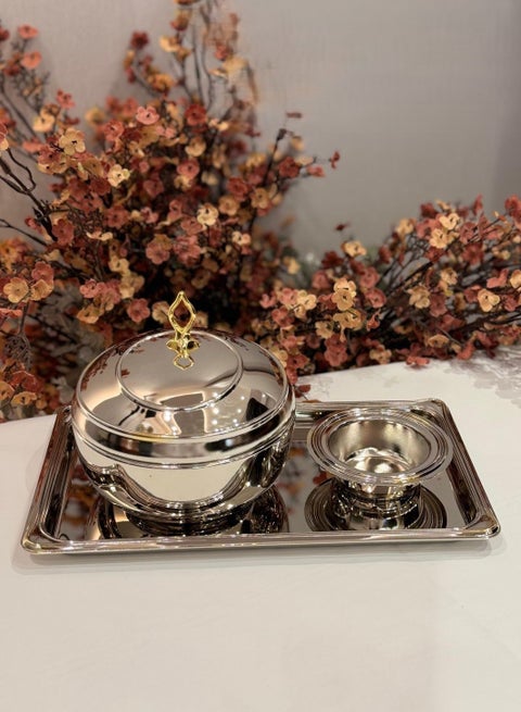 طقم تبسي مع تمرية صحن فصم فضي فاخر