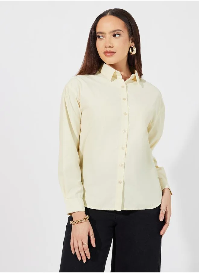 Styli Solid Regular Fit Collared Shirt