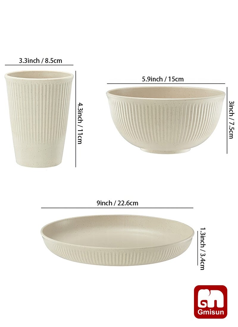 Gmisun 18 Pcs Wheat-Straw Dinnerware Set  Dinner Plates Cereal Bowls, Cups,  Service For 6 people Multicolor 22.5 cm  - Image 3