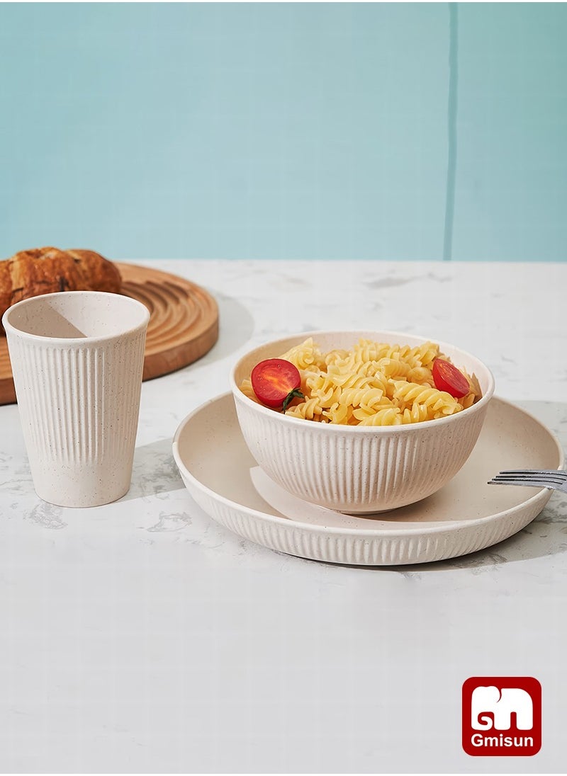 Gmisun 18 Pcs Wheat-Straw Dinnerware Set  Dinner Plates Cereal Bowls, Cups,  Service For 6 people Multicolor 22.5 cm  - Image 5