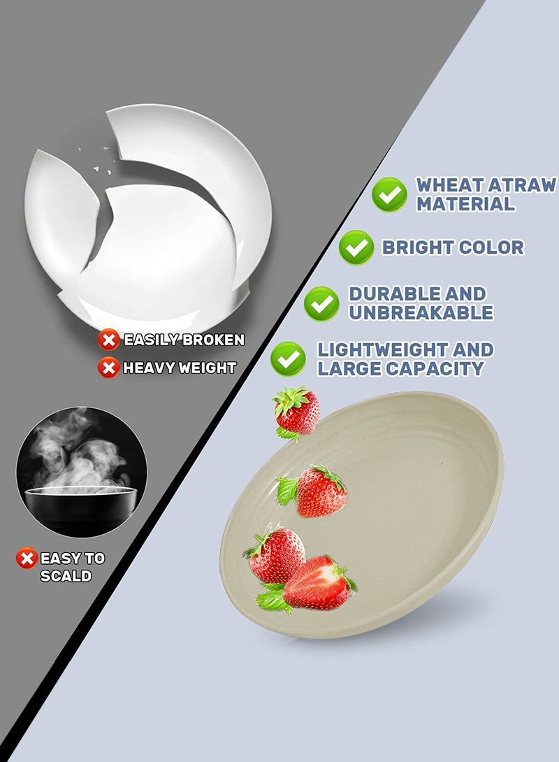 Gmisun 18-piece Dinner Set, Wheat Straw Bowls, Plates, Cups Dinnerware Set, Service for 6, Dinner Plates, Dessert Plate, Cereal Bowls, Cups, Unbreakable Colorful Plastic Outdoor Camping Dishes, Coastal Beige  - Image 3