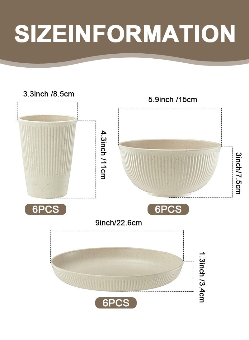 Gmisun 18-piece Dinner Set, Wheat Straw Bowls, Plates, Cups Dinnerware Set, Service for 6, Dinner Plates, Dessert Plate, Cereal Bowls, Cups, Unbreakable Colorful Plastic Outdoor Camping Dishes, Coastal Beige  - Image 5