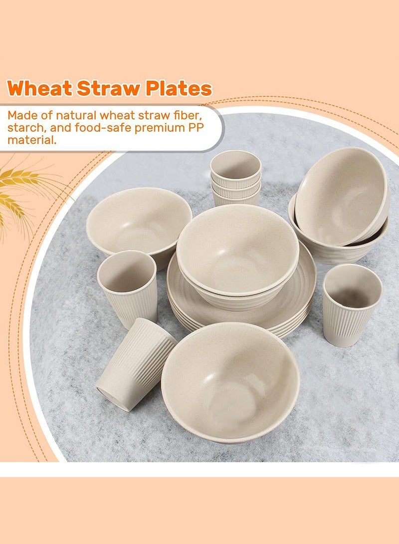 Gmisun 18-piece Dinner Set, Wheat Straw Bowls, Plates, Cups Dinnerware Set, Service for 6, Dinner Plates, Dessert Plate, Cereal Bowls, Cups, Unbreakable Colorful Plastic Outdoor Camping Dishes, Coastal Beige  - Image 4