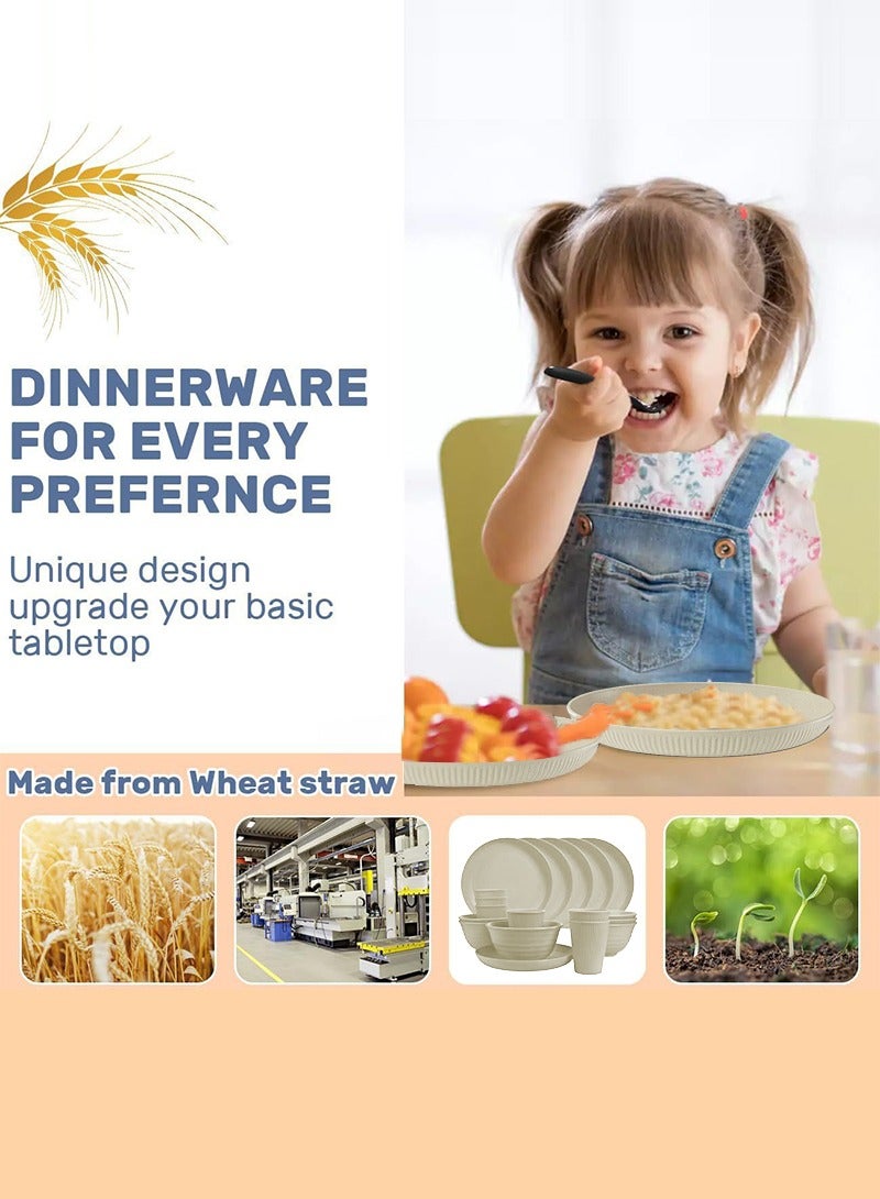 Gmisun 18-piece Dinner Set, Wheat Straw Bowls, Plates, Cups Dinnerware Set, Service for 6, Dinner Plates, Dessert Plate, Cereal Bowls, Cups, Unbreakable Colorful Plastic Outdoor Camping Dishes, Coastal Beige  - Image 2